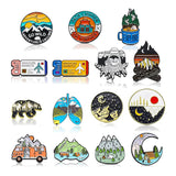 15 Pack Outdoor Enamel Pin Backpack Set Vintage Lapel Camping Pins