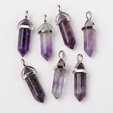 15 Pcs Bullet Agate Double Pointed Pendants Hexagon Bead Cap Bails