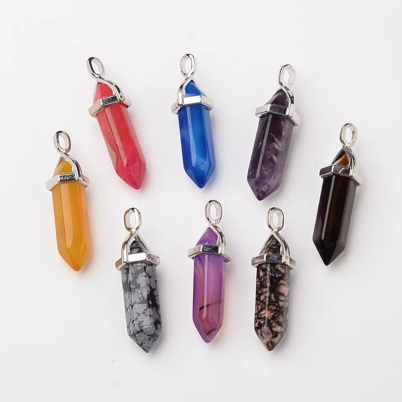 15 Pcs Bullet Agate Double Pointed Pendants Hexagon Bead Cap Bails