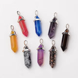 15 Pcs Bullet Agate Double Pointed Pendants Hexagon Bead Cap Bails