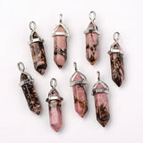 15 Pcs Bullet Agate Double Pointed Pendants Hexagon Bead Cap Bails
