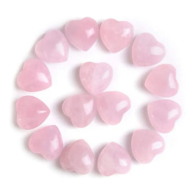 15 Pcs Rose Quartz Heart Stones Set Bulk Polished Chakra Balancing