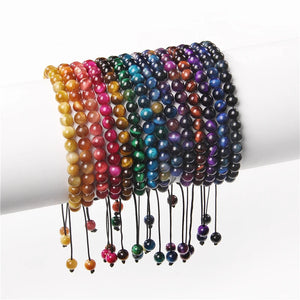 Colorful Tiger Eye Stone Bracelets 6/8MM Beads Braided Bangles