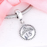 15 Yrs Charms 925 Sterling Silver Dangle Charm for Bracelets DIY Jewelry