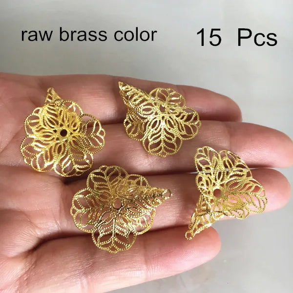 15 pcs Petunia Filigree Metal Flower Base Setting, DIY Art Materials