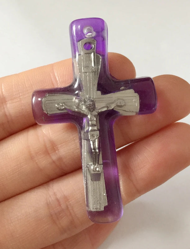 15 pcs Purple Cross Specimen Artificial Amber Pendant