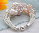 Pink Lavender Rice Pearl Leather Bracelet 8inch