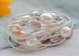 Pink Lavender Rice Pearl Leather Bracelet 8inch