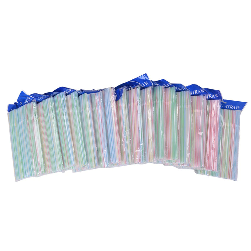 1500 Pcs Striped Colored Disposable Straws 8 inch Long
