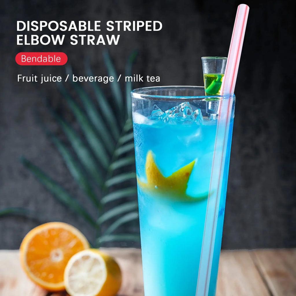 1500 Pcs Striped Colored Disposable Straws 8 inch Long
