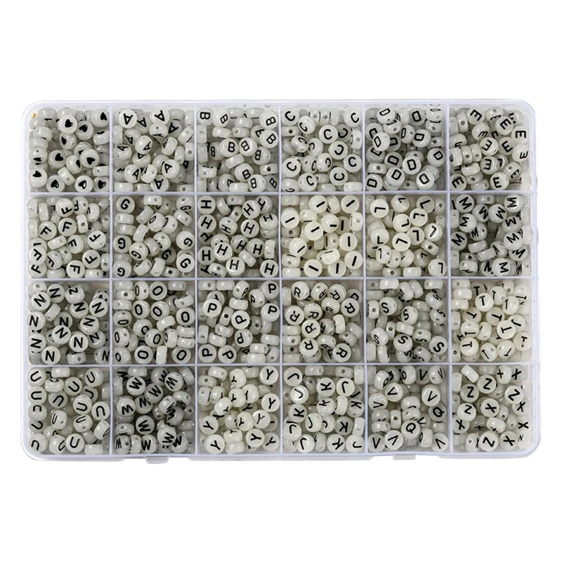 1500pcs Luminous Acrylic Alphabet Letter Beads 7mm Round A-Z Letters Heart