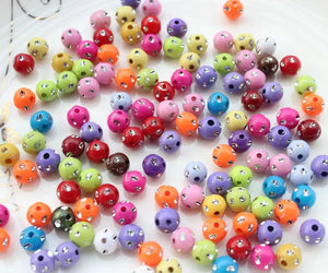 1500pcs DIY Resin Rhinestone Acrylic Beads 8mm Assorted Colors