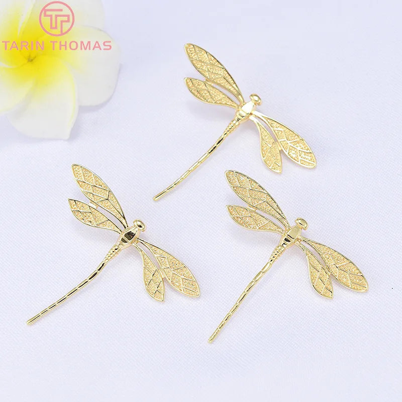 4PCS 45x37MM Dragonfly Pendants Charms 24K Plated DIY Jewelry Making Findings