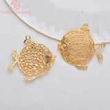 6PCS 24K Plated Brass Hollow Twist Fish Charms Pendants for Jewelry Making