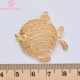 6PCS 24K Plated Brass Hollow Twist Fish Charms Pendants for Jewelry Making