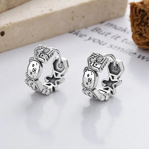 Silver Retro Gingerbread Man Earring Charm Jewelry for Party