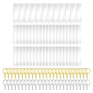 150Pcs Clear Acrylic Keychain Blank w/ Rings, Rectangular Blanks for DIY Crafts