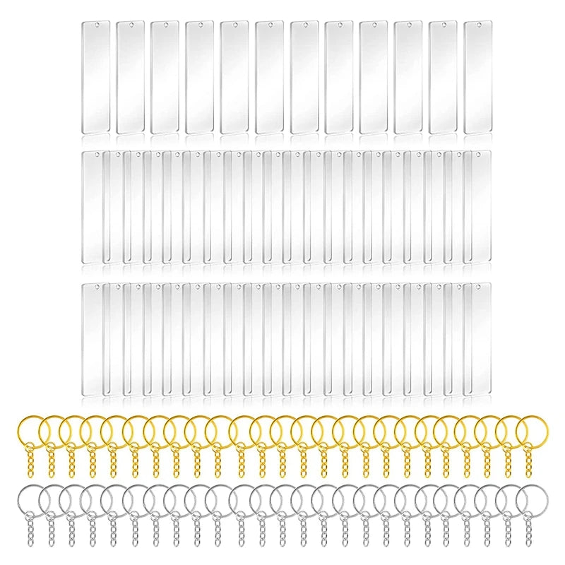 150Pcs Clear Acrylic Keychain Blank w/ Rings, Rectangular Blanks for DIY Crafts