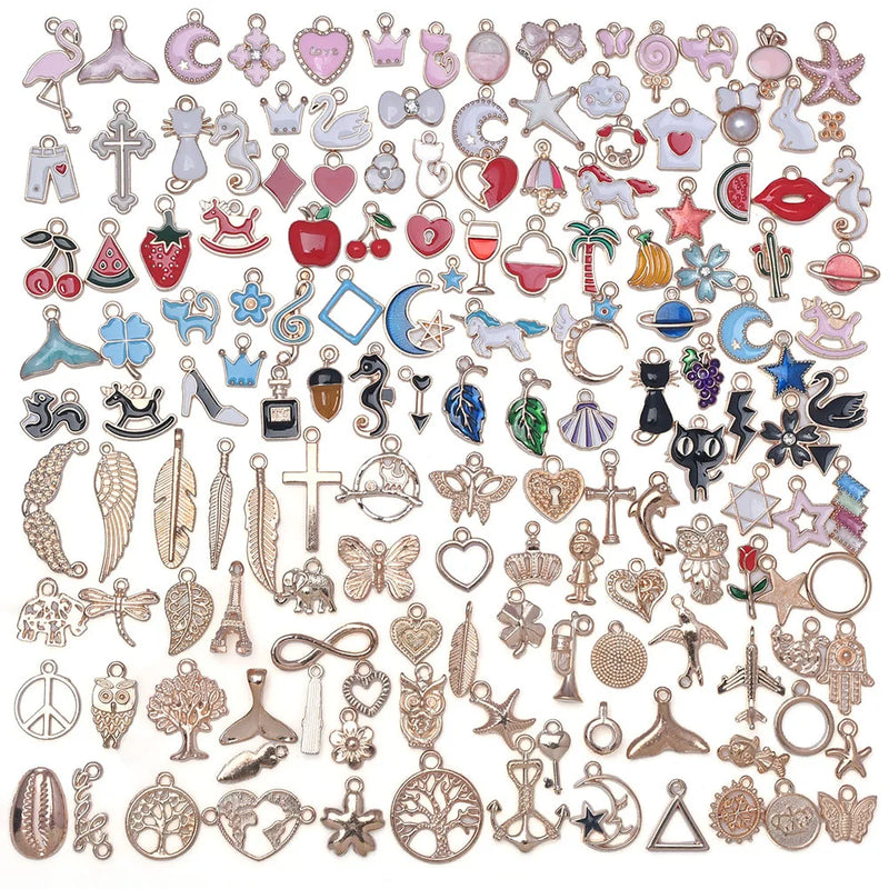 150Pcs Mixed Cartoon Animal Tree Enamel Charms Beads For DIY Jewelry