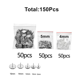 150Pcs 8-16mm Stainless Steel Earrings Base Set