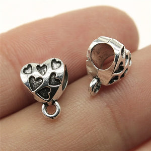 150pcs Silver Heart Bail Beads DIY Bracelet Spacer Beads
