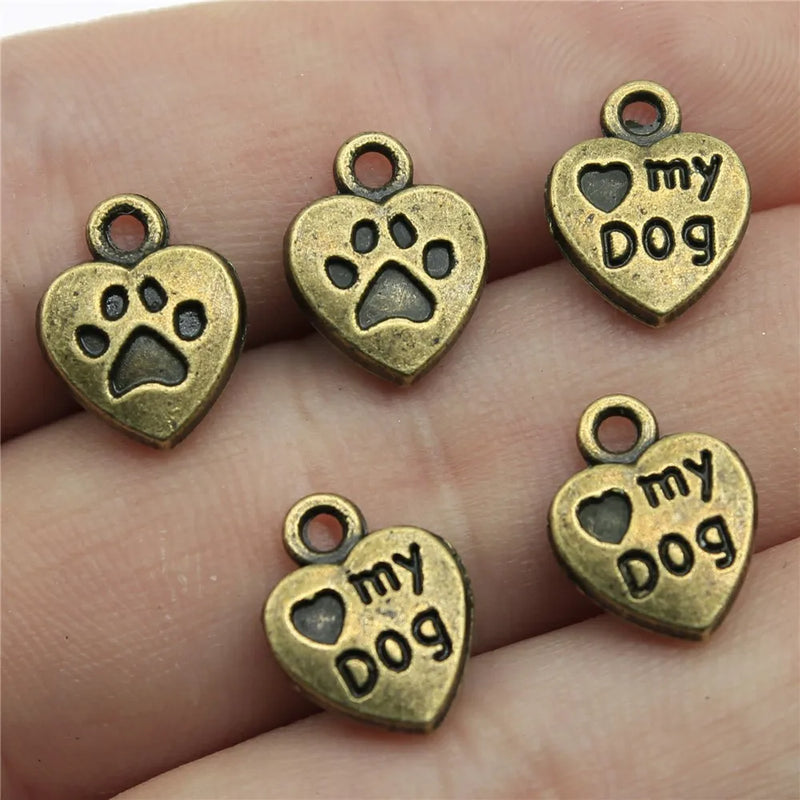 150pcs Dog Paw Pendant Charm Love My Dog For Jewelry Making