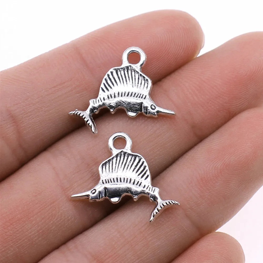 150pcs Tuna Fish Charm 15x21mm Antique Bronze Silver Jewelry DIY
