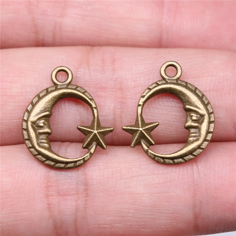 150pcs Antique Bronze Star and Moon Charm Pendant