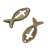 150pcs Bronze Christian Fish Cross Charms Pendants 21x9mm