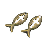 150pcs Bronze Christian Fish Cross Charms Pendants 21x9mm