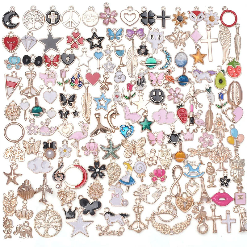 150pcs Enamel Girls Butterfly Stars Pendants DIY Jewelry Making