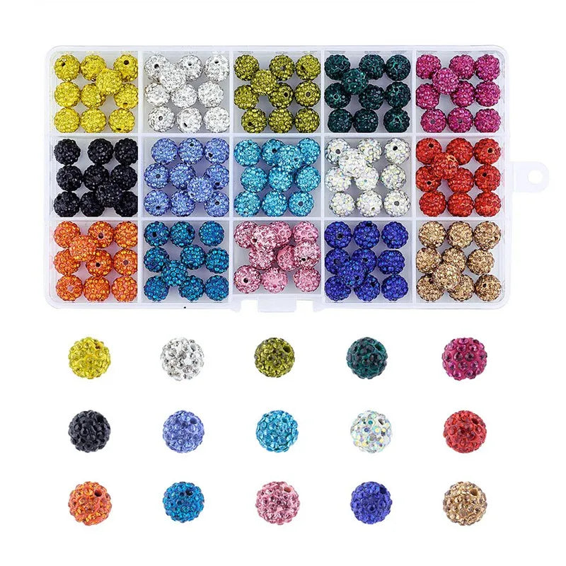 150pcs 10mm Pave Disco Ball Beads Polymer Clay Rhinestone Charm Bead