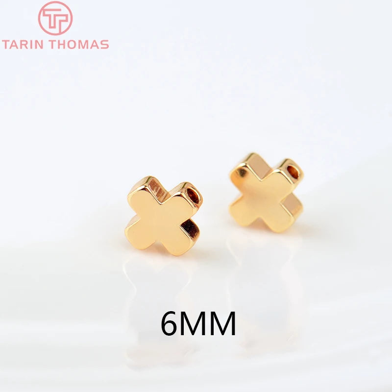 20PCS 6x6MM 24K Plated Brass Cross Beads for Bracelet DIY Jewelry Accessory