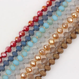 Champagne Rondelle Glass Beads Necklace - Long Knotted Jewelry