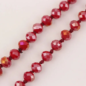 Champagne Rondelle Glass Beads Necklace - Long Knotted Jewelry