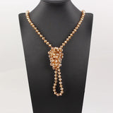 Champagne Rondelle Glass Beads Necklace - Long Knotted Jewelry