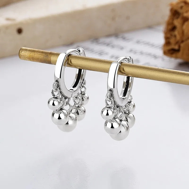 ZFSILVER S925 Silver Retro Beaded Tassel Ball Earrings