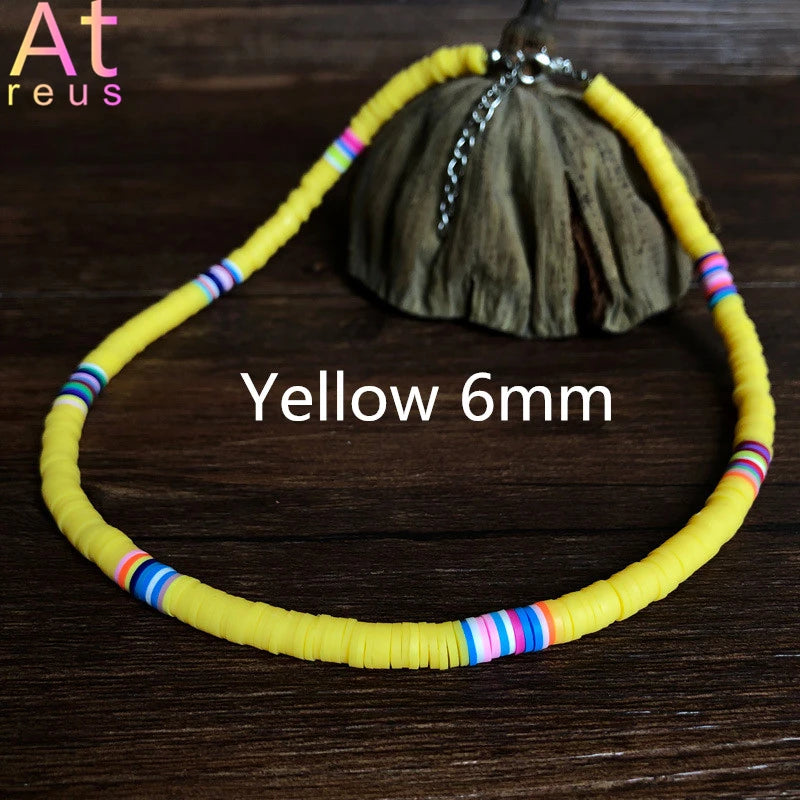 Colorful 6mm Polymer Clay Necklace Surfer Beads Collar Women Jewelry