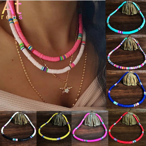 Colorful 6mm Polymer Clay Necklace Surfer Beads Collar Women Jewelry