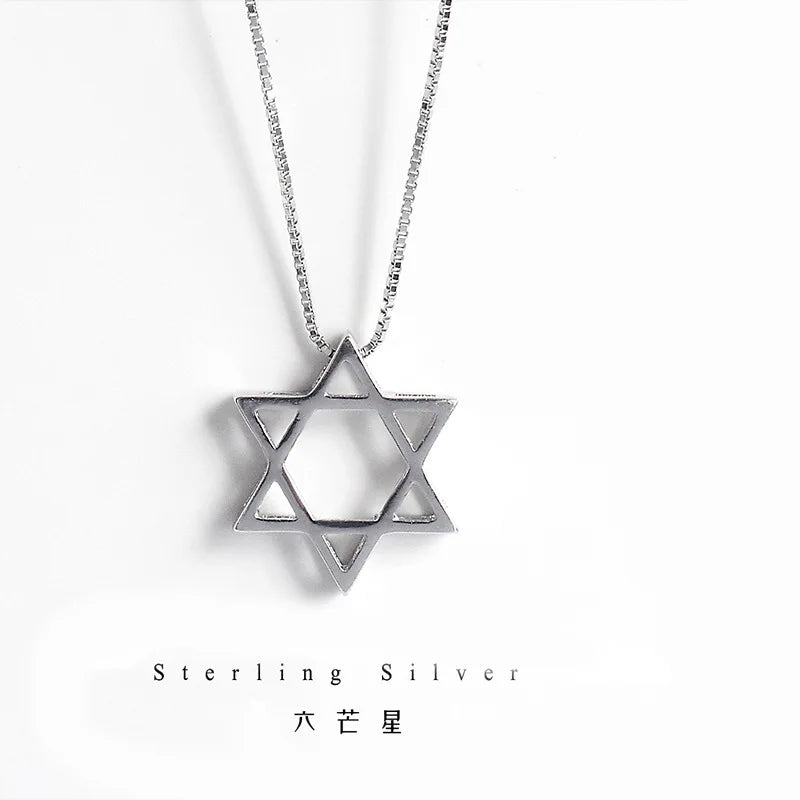 925 Silver Magen Open David Star Pendant Necklace Gift TLX434