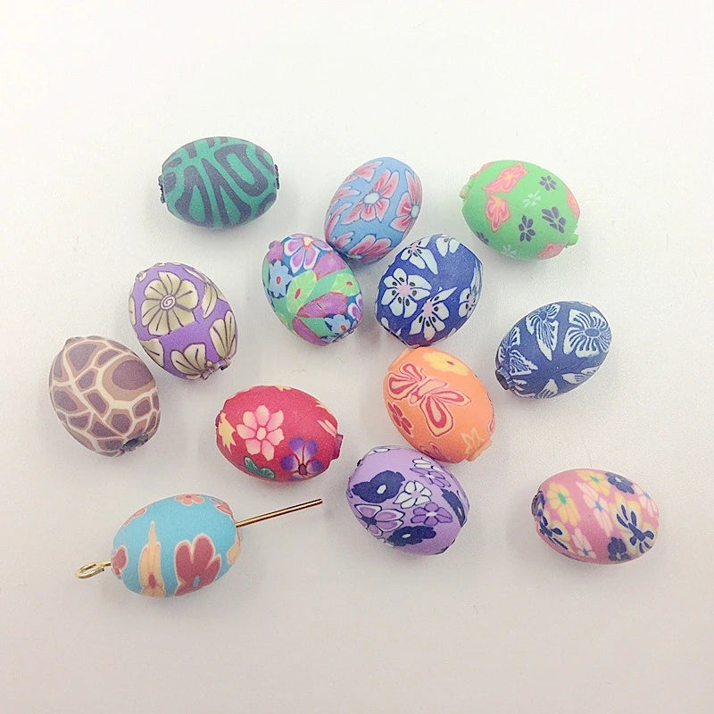 100Pcs Oval Colors Clay Loose Beads Jewelry Charms