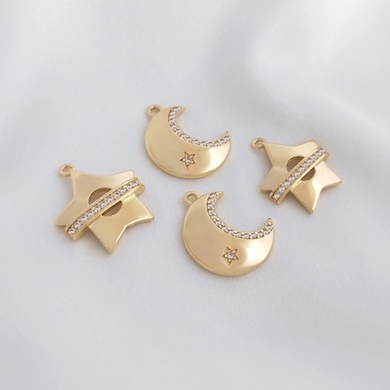 15MM 14K Plated Copper Zircon Star Moon Pendants Charms