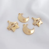 15MM 14K Plated Copper Zircon Star Moon Pendants Charms