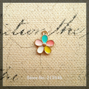 15MM 40Pcs Colorful Flower Alloy Charms Pendants