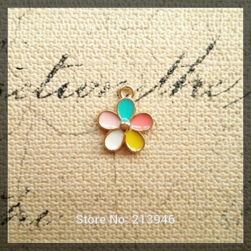 15MM 40Pcs Colorful Flower Alloy Charms Pendants