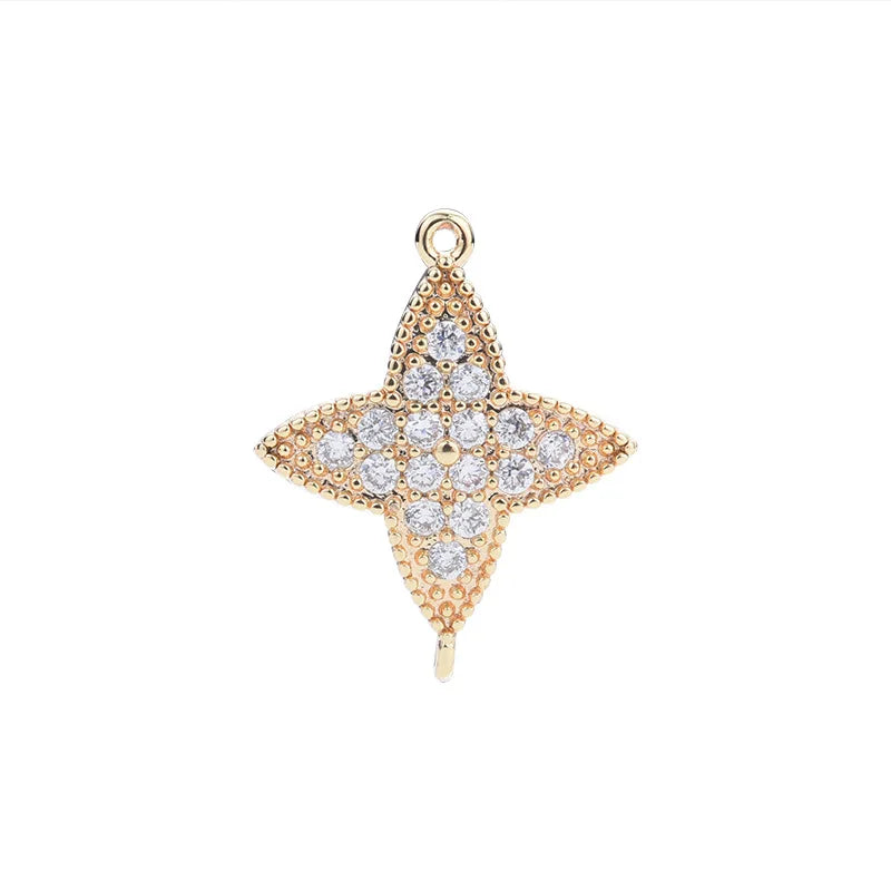15MM Copper Zircon Leaf Pendants Charms DIY Jewelry Making