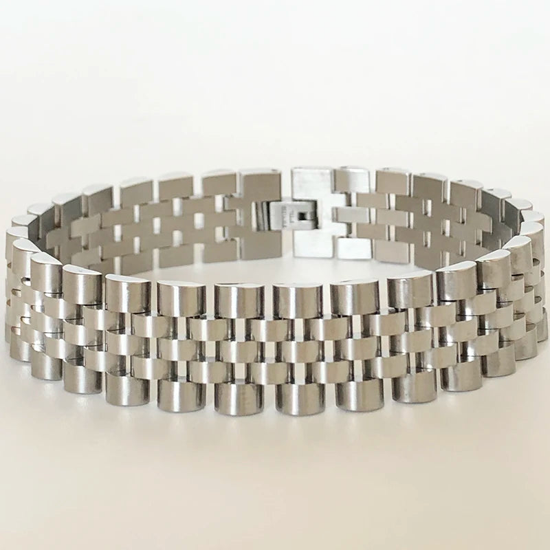 15MM Link Chain Men's Bracelet Polished Stainless Steel Jewelry
