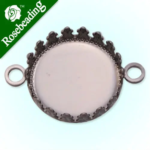 15MM Round Double Hanging Bracelet Bezel, Gun Metal Plated, Lead and Nickel Free