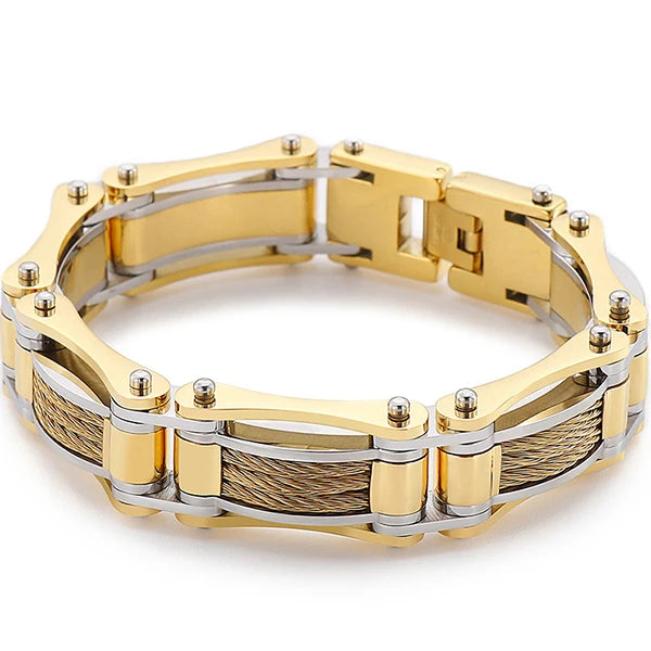 15MM Twist Chain Bracelet 18K Plated Heavy Stainless Steel Man's Bracelet