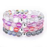 Shining Moonstone Beaded Bracelet Glass Crystal Charm Wristband